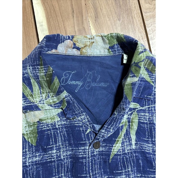 Tommy Bahama Blue Silk Hawaiian Floral Shirt Short Sleeve Button Up Beach Sz L - Picture 5 of 8